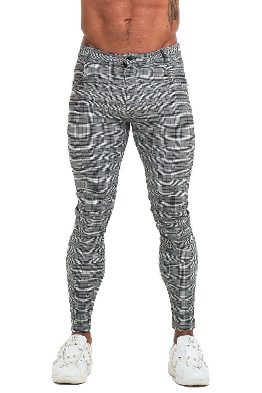 7360 Plaid Pattern Skinny Fit Chinos