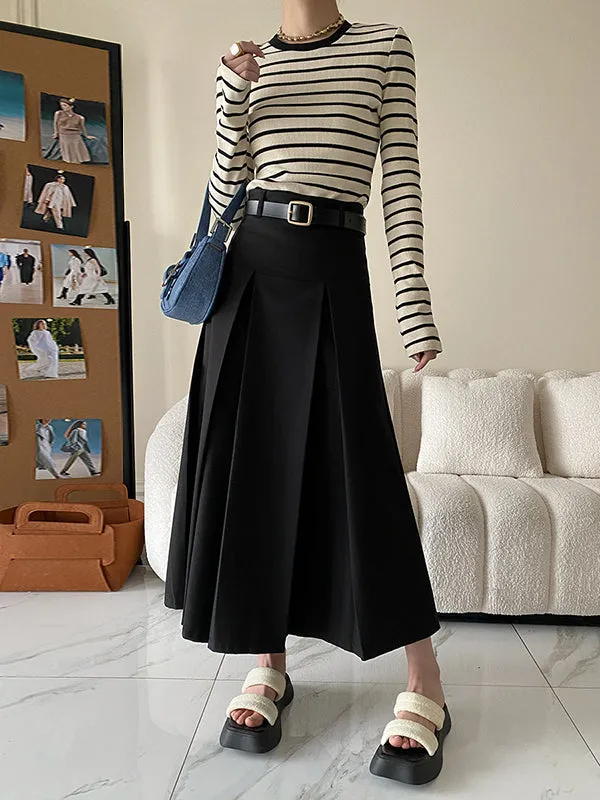 A-Line High Waisted Pleated Solid Color Split-Joint Skirts Bottoms