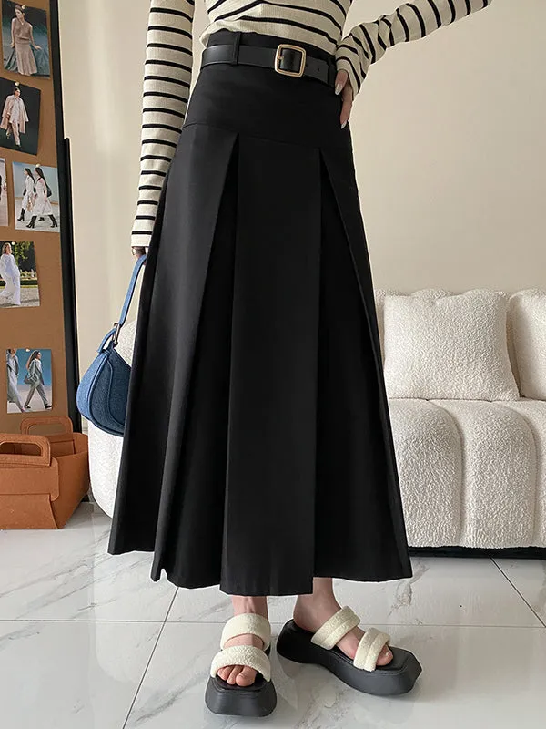 A-Line High Waisted Pleated Solid Color Split-Joint Skirts Bottoms