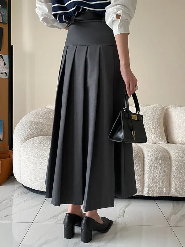 A-Line High Waisted Pleated Solid Color Split-Joint Skirts Bottoms