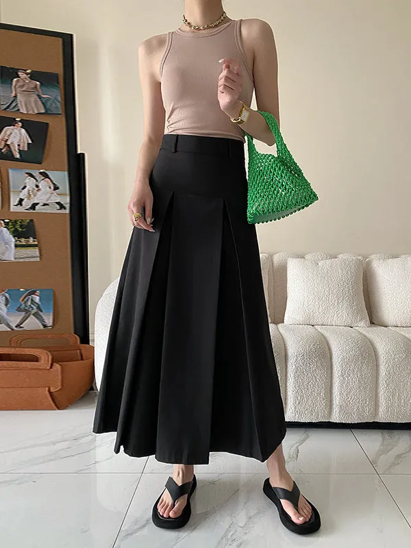 A-Line High Waisted Pleated Solid Color Split-Joint Skirts Bottoms