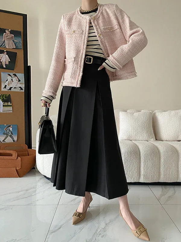 A-Line High Waisted Pleated Solid Color Split-Joint Skirts Bottoms