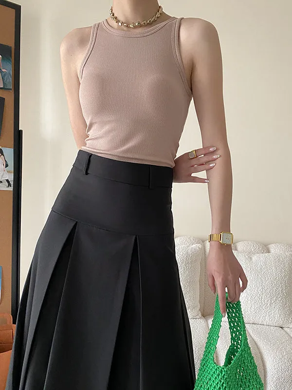 A-Line High Waisted Pleated Solid Color Split-Joint Skirts Bottoms