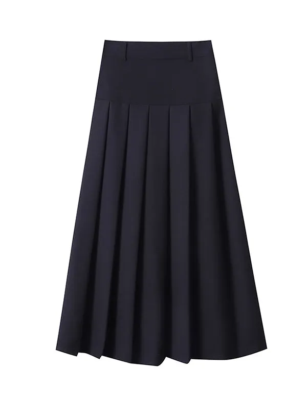 A-Line High Waisted Pleated Solid Color Split-Joint Skirts Bottoms