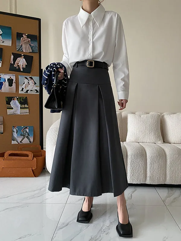 A-Line High Waisted Pleated Solid Color Split-Joint Skirts Bottoms