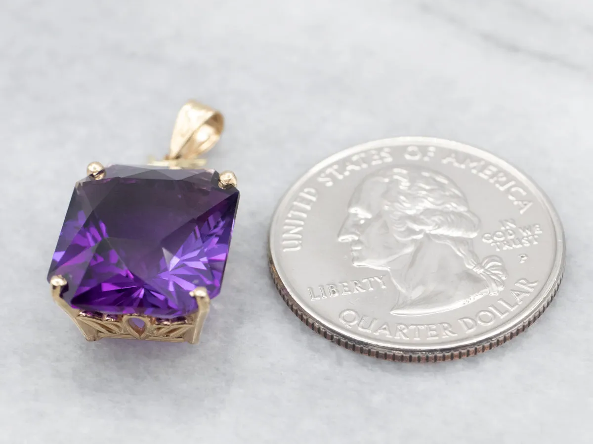 Amethyst and Diamond Feather Pendant