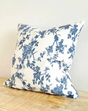 Aria Navy Blue Floral Cotton Cushion Cover - 45cm x 45cm