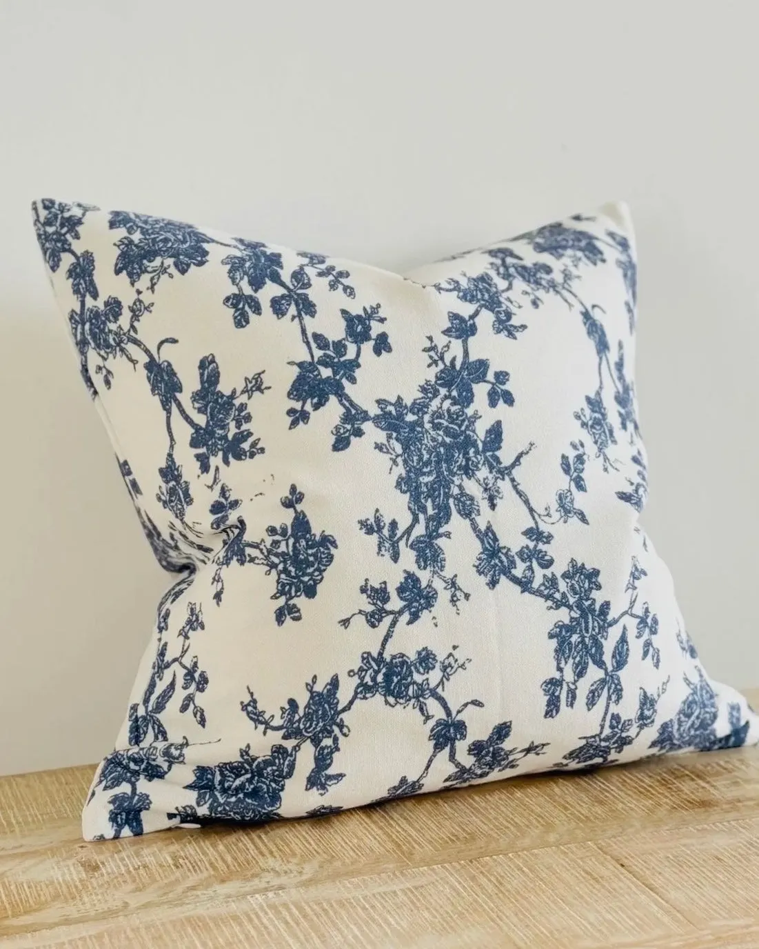 Aria Navy Blue Floral Cotton Cushion Cover - 45cm x 45cm