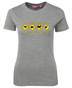 Australian Animal Road Signs Ladies T-Shirt (Grey)