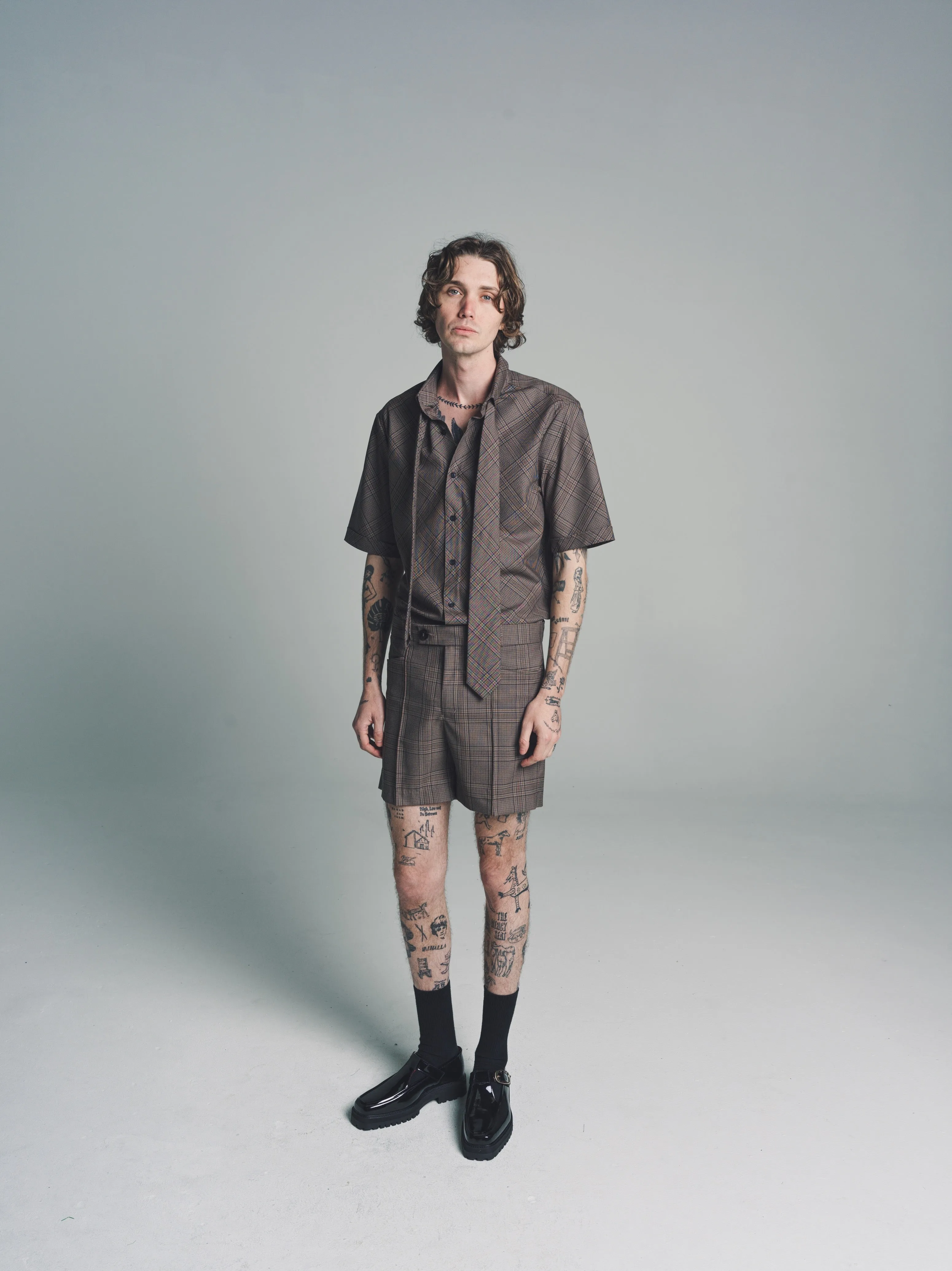 Beige & Brown Check Short Sleeve Shirt