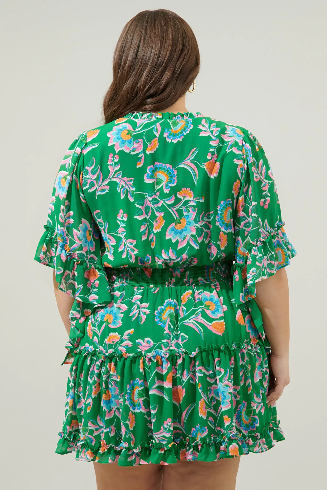 Belize Floral Amorcito Bell Sleeve Mini Dress Curve