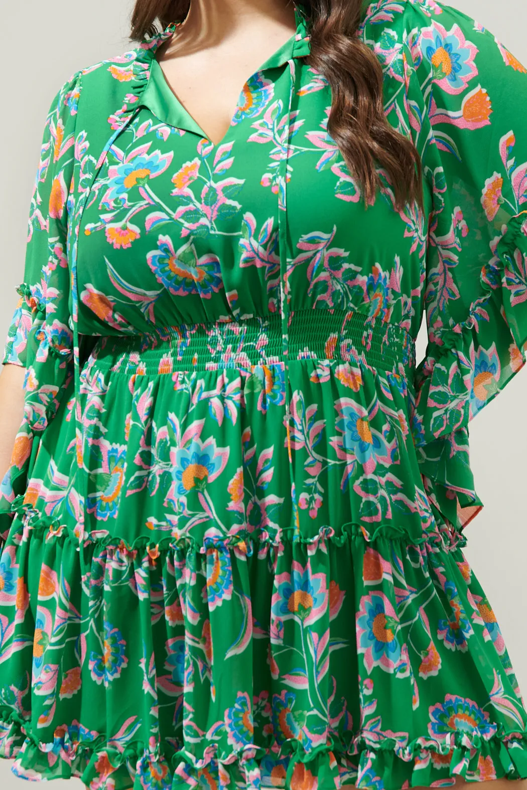 Belize Floral Amorcito Bell Sleeve Mini Dress Curve