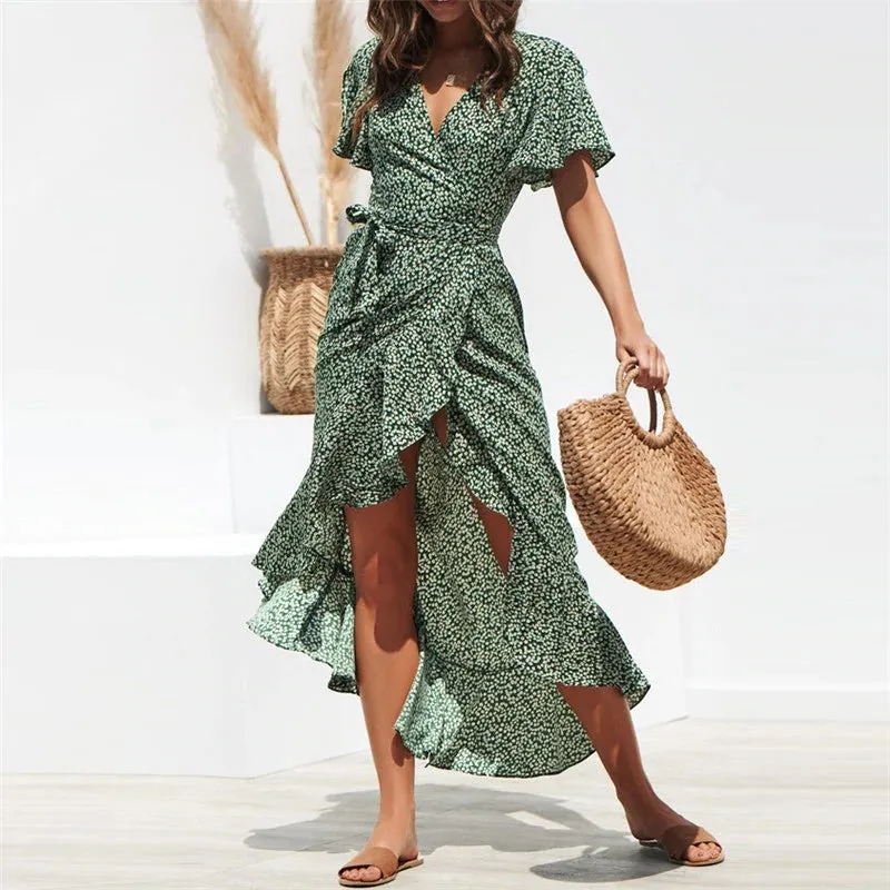 Bohemian Summer Beach Wrap-around Ruffled Dresses