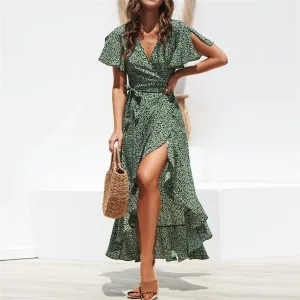 Bohemian Summer Beach Wrap-around Ruffled Dresses