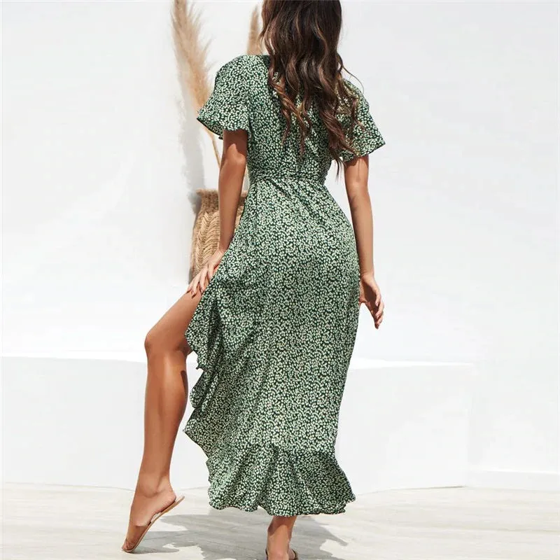 Bohemian Summer Beach Wrap-around Ruffled Dresses