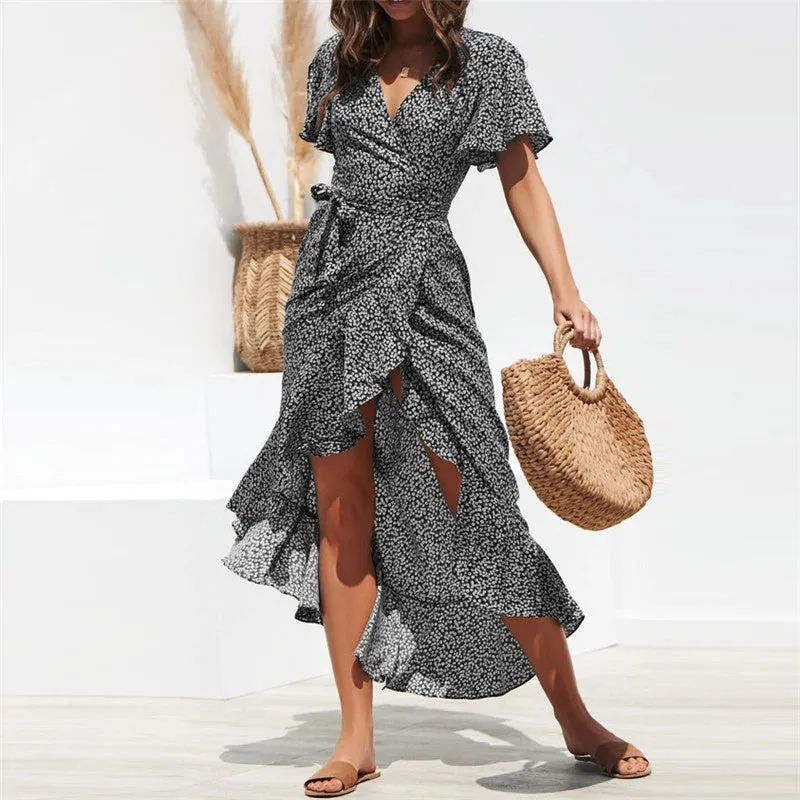 Bohemian Summer Beach Wrap-around Ruffled Dresses