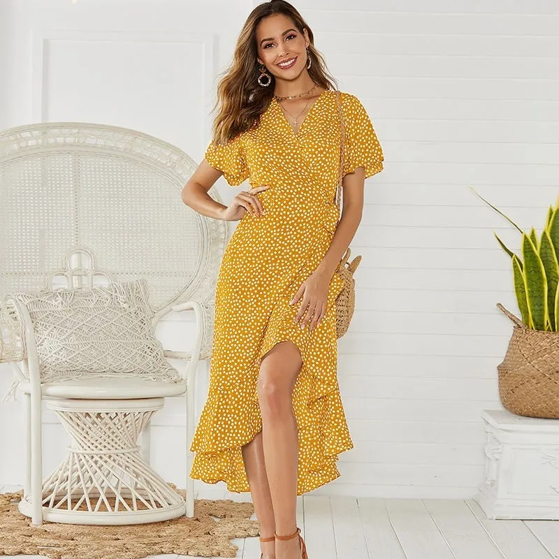 Bohemian Summer Beach Wrap-around Ruffled Dresses