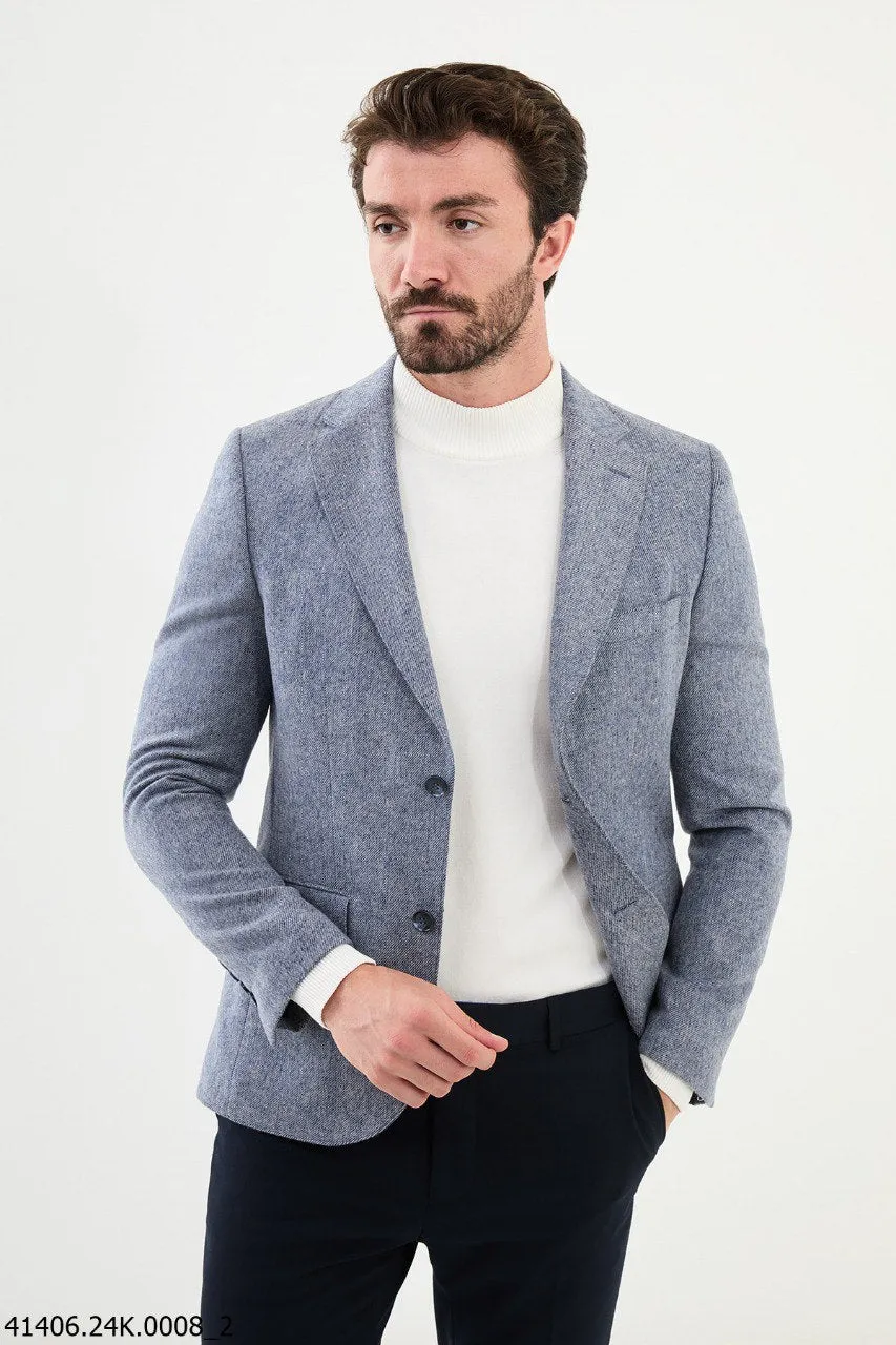 Bojoni Belmonte Slim Fit Light Blue Mixed Blazer