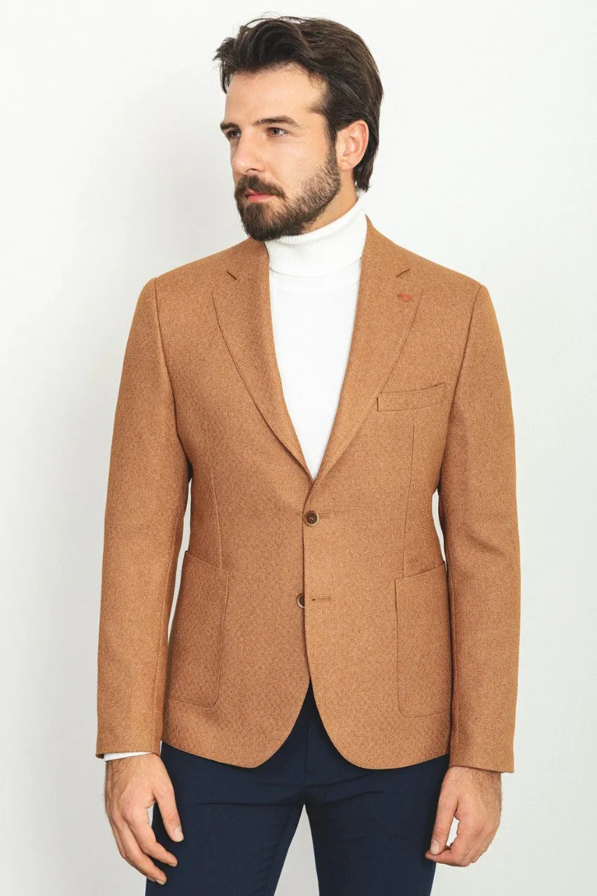 Bojoni Pezza Slim Fit Camel Blazer