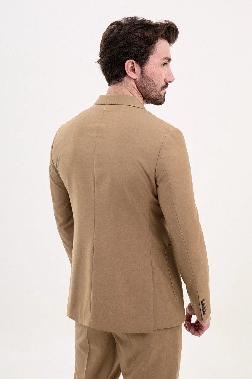 Bojoni Pezza Slim Fit Camel Double Breasted Blazer