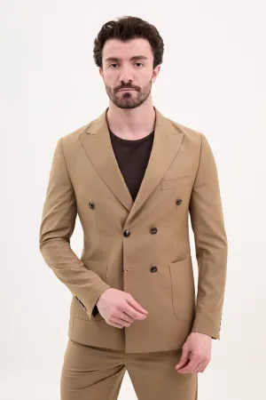 Bojoni Pezza Slim Fit Camel Double Breasted Blazer