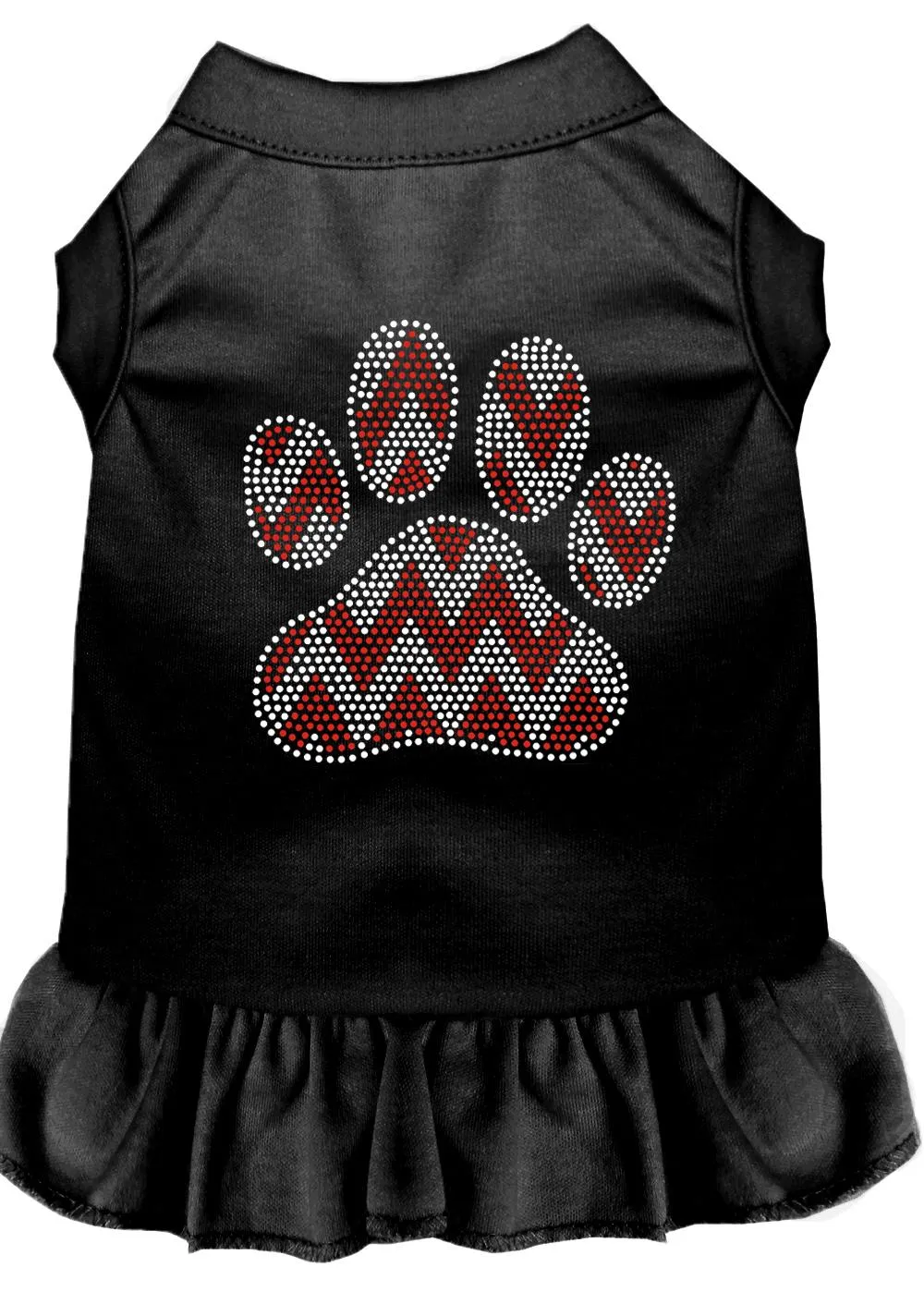 Candy Cane Chevron Paw Rhinestone Dog Dress Black Lg (14)