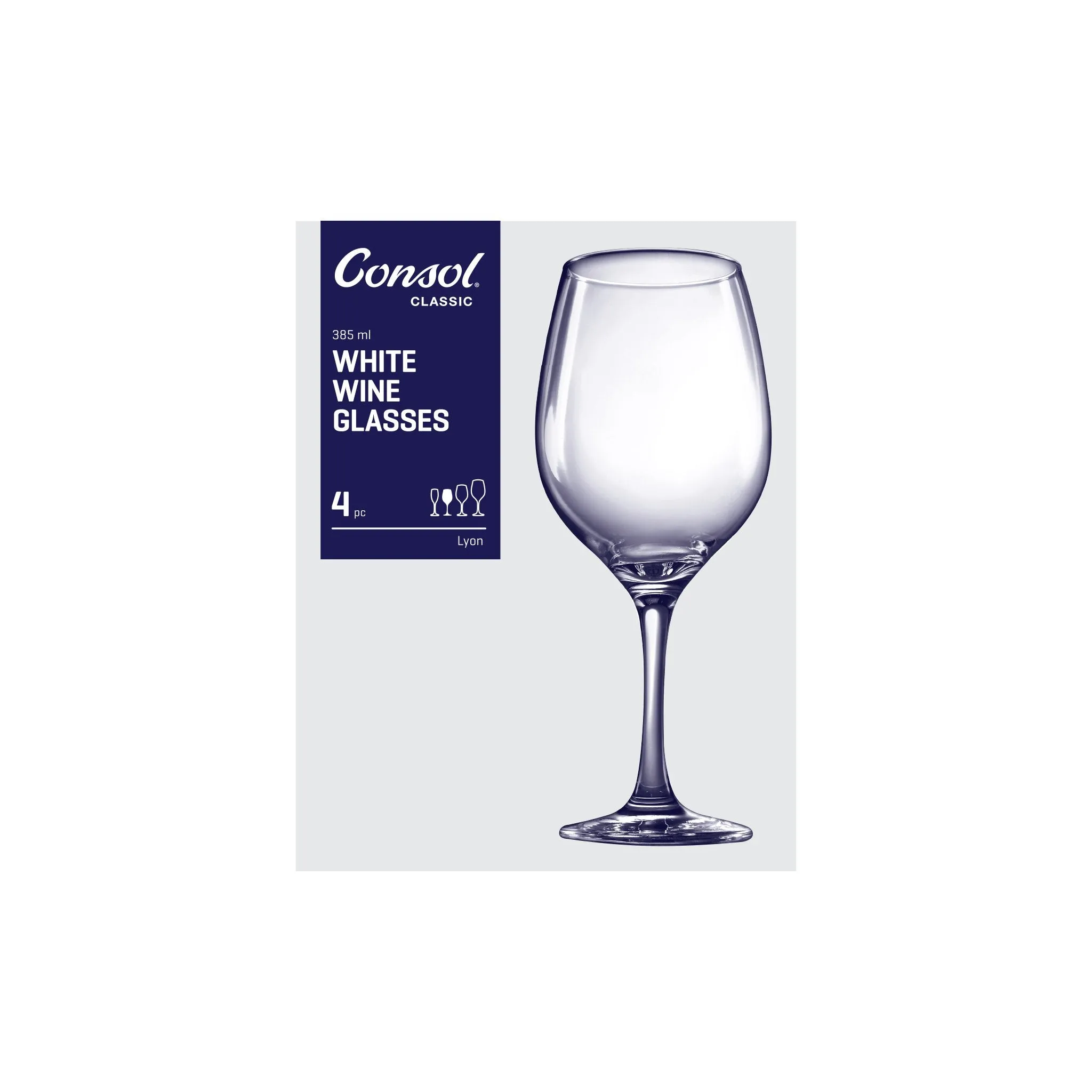 Consol Glass Lyon White Wine Stemmed 385ml 4 Pack