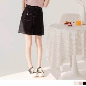 COTTON ASYMMETRICAL A-LINE DENIM MINI SKIRTS