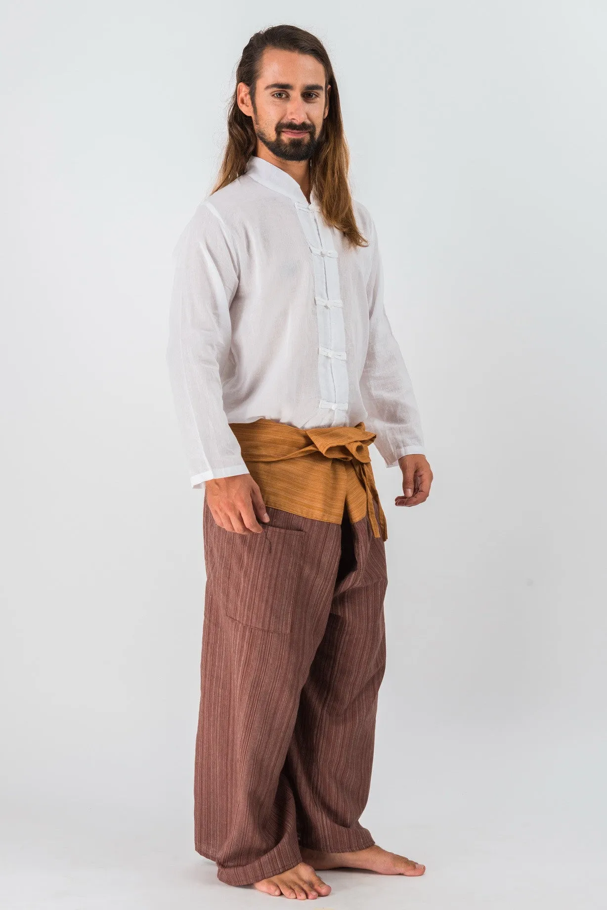 Cotton Thai Fisherman Yoga Massage Pants Two Tone Brown Beige