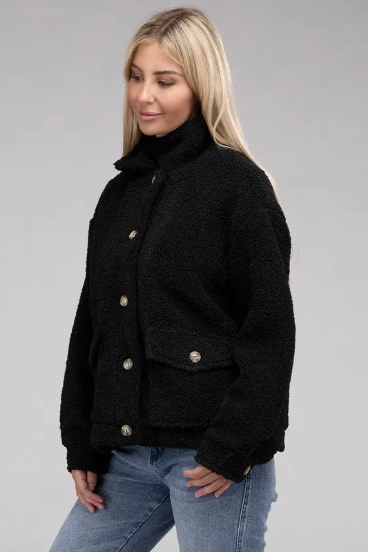 Cozy Sherpa Button-Front Jacket