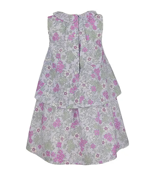 Delphine Girls Lilac Floral Print Two-Tier Fit-and-Flare Dress