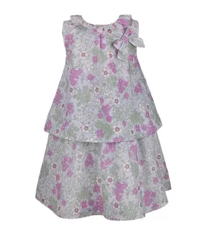 Delphine Girls Lilac Floral Print Two-Tier Fit-and-Flare Dress