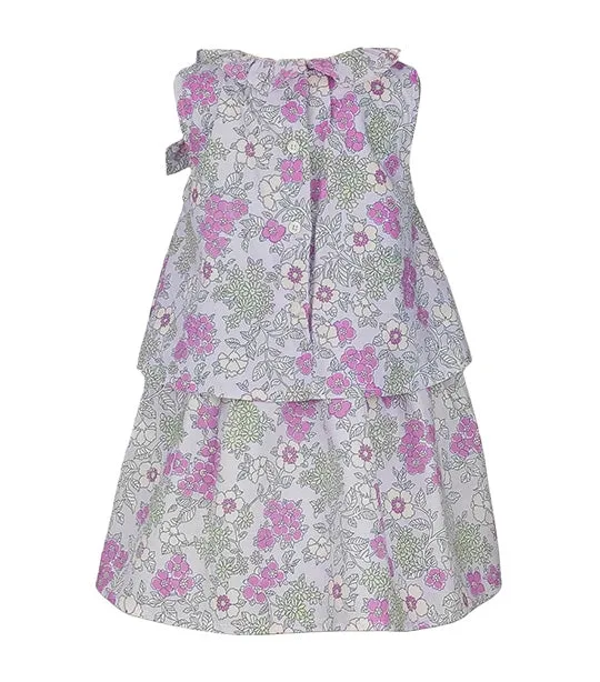 Delphine Girls Lilac Floral Print Two-Tier Fit-and-Flare Dress