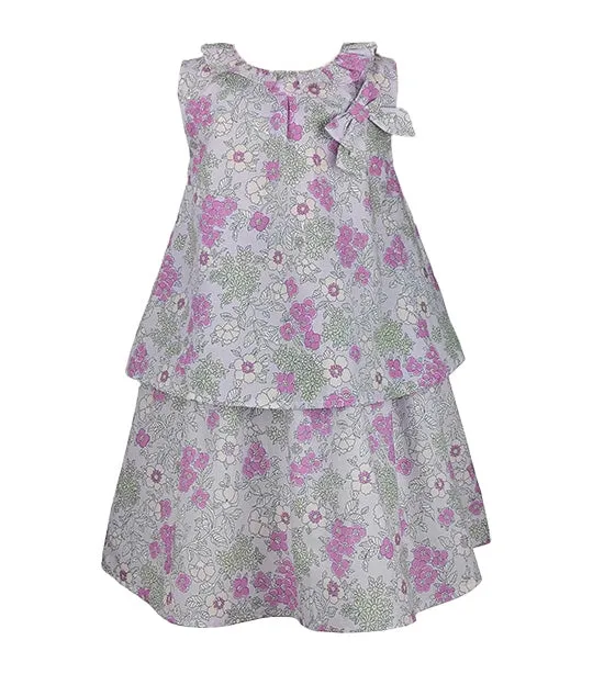 Delphine Girls Lilac Floral Print Two-Tier Fit-and-Flare Dress