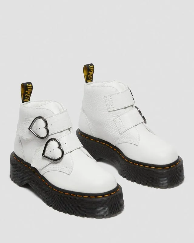 DEVON HEART WHITE MILLED NAPPA LEATHER PLATFORM BOOTS