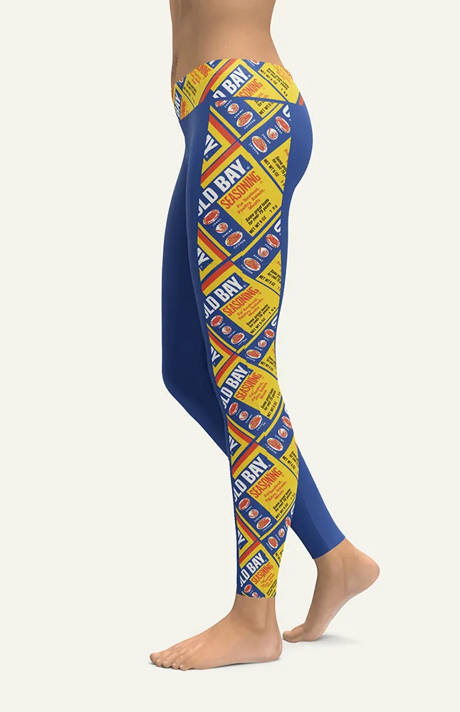 Flat OLD BAY Can Pattern Sides (Royal) / Yoga Leggings