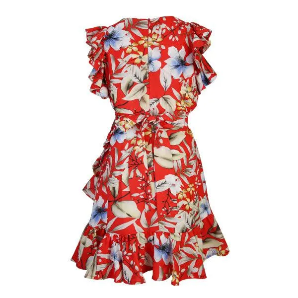 GIRLS MULTICOLOR FLORAL WRAP DRESS