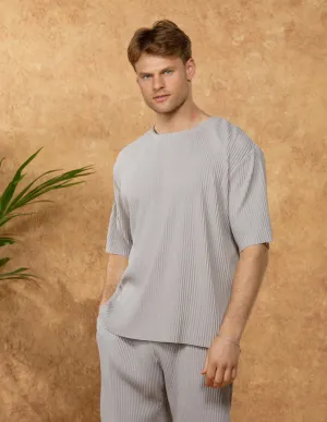 Grey Relaxed Pleated T-Shirt