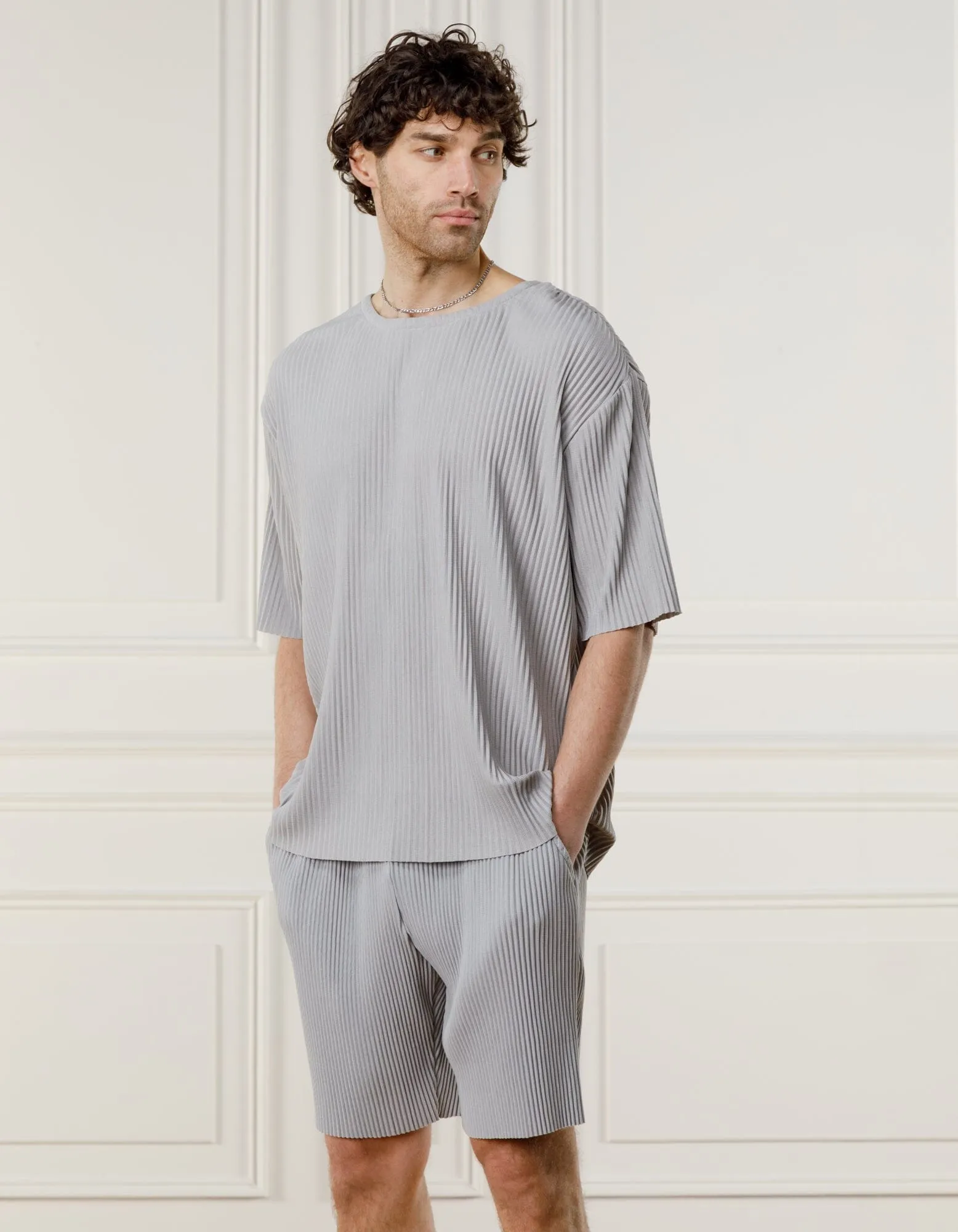 Grey Relaxed Pleated T-Shirt