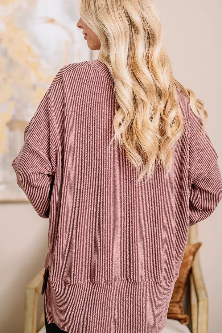 It's The Life Oversized Ribbed Top | Brown