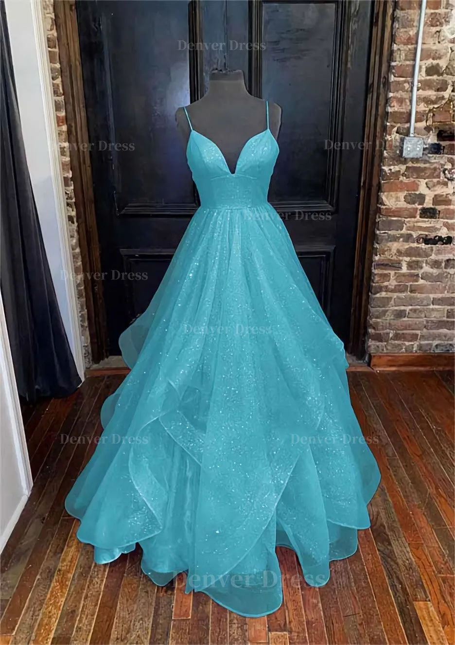 kamahe A-line Princess Sweetheart Sleeveless Long/Floor-Length Tulle Sparkling Prom Dress