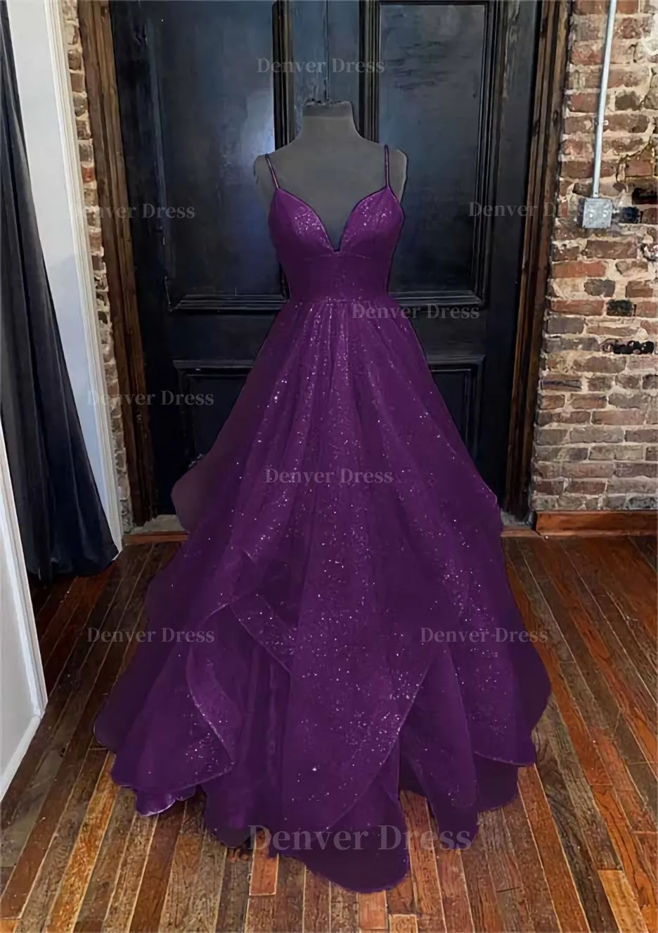 kamahe A-line Princess Sweetheart Sleeveless Long/Floor-Length Tulle Sparkling Prom Dress