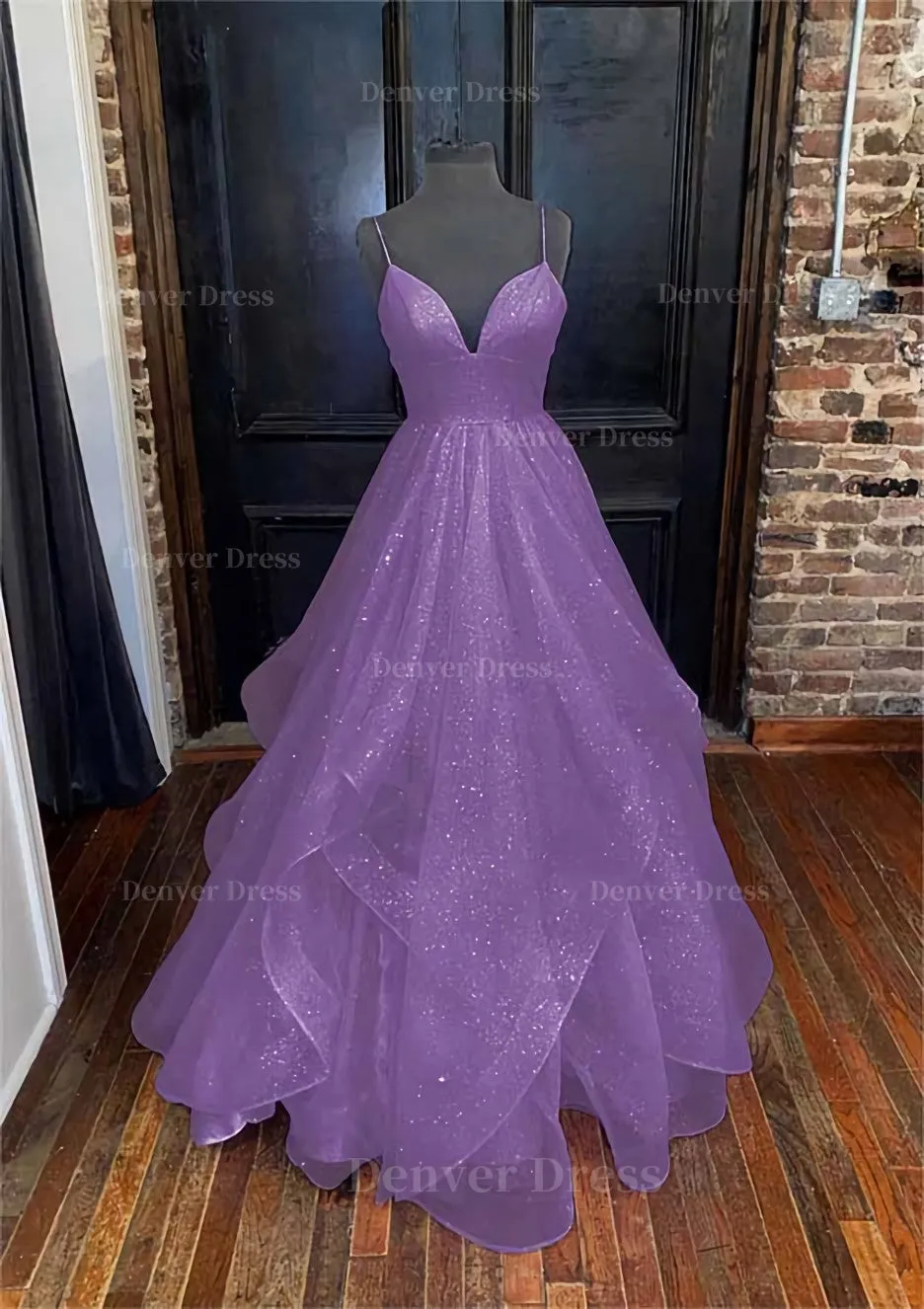 kamahe A-line Princess Sweetheart Sleeveless Long/Floor-Length Tulle Sparkling Prom Dress