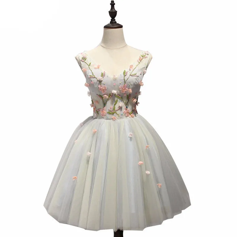 Lace Flower A-line Homecoming Dress