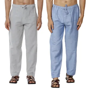 Men's Pyjama Pack of 2 | Blue and Melange Grey | Fits Waist Sizes 28" to 36"