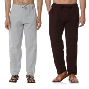 Men's Pyjama Pack of 2 | Maroon & Melange Grey | Fits Waist Sizes 28" to 36"