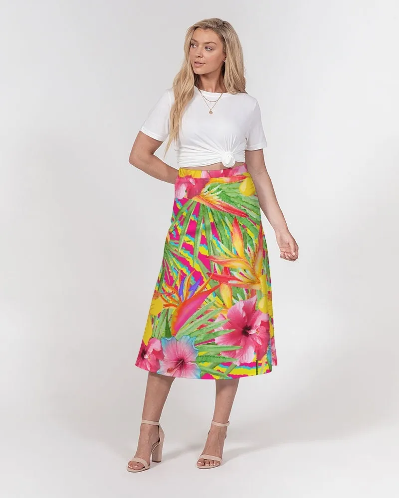 Paradise Island Floral Women’s A Line Midi Skirt