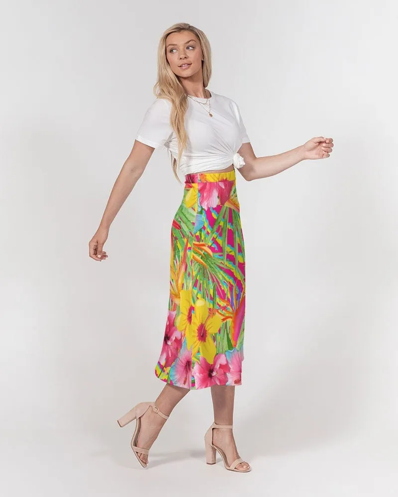 Paradise Island Floral Women’s A Line Midi Skirt