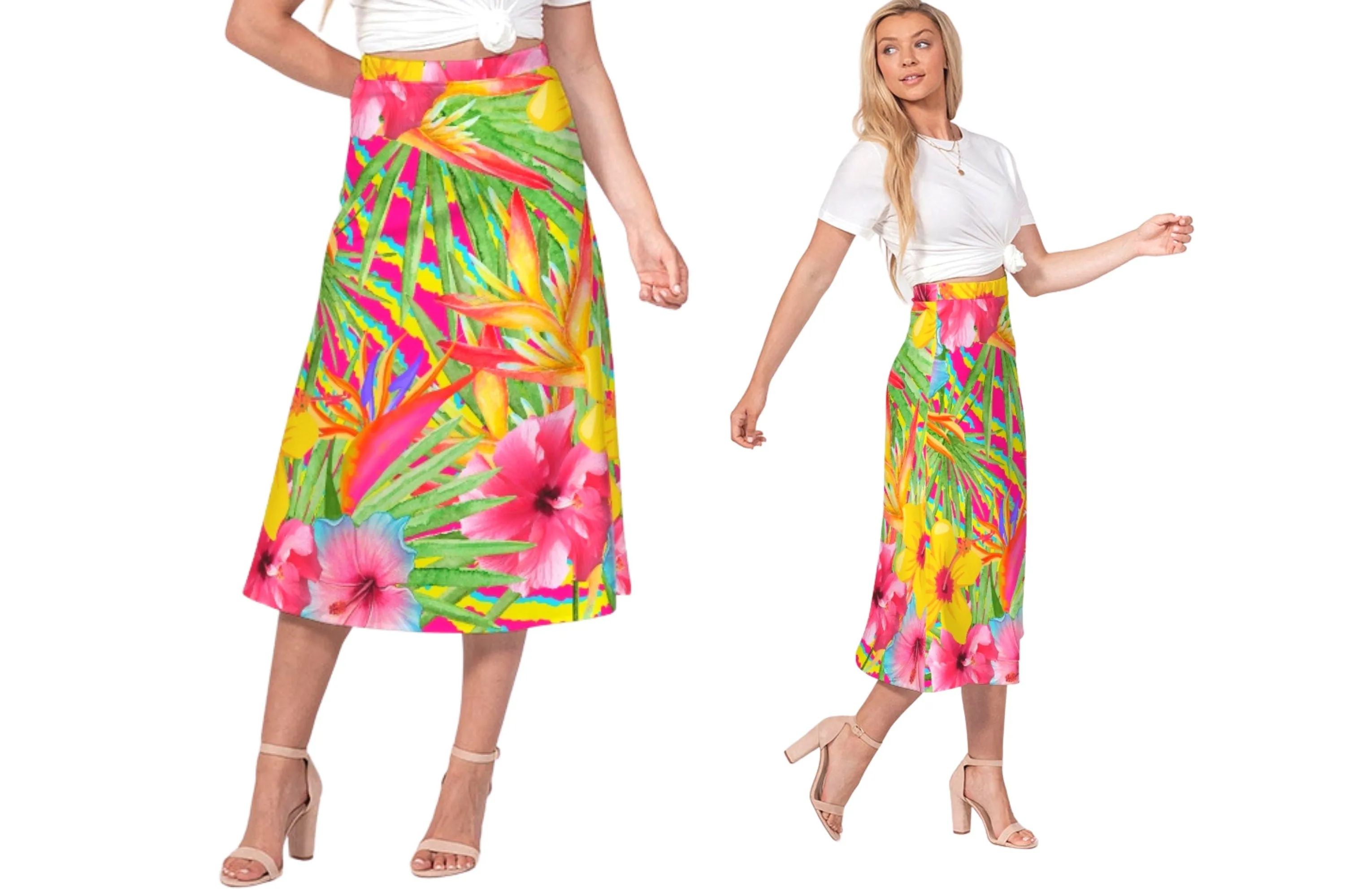 Paradise Island Floral Women’s A Line Midi Skirt