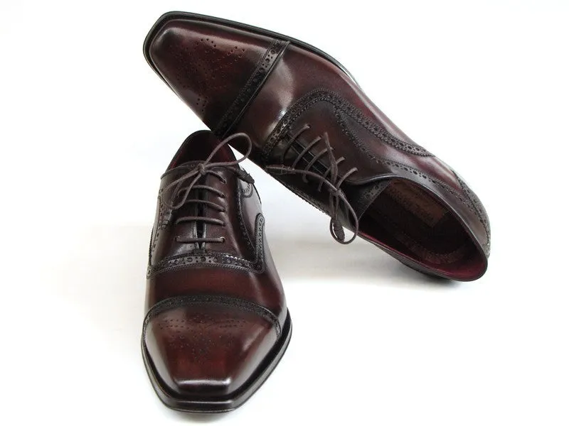 Paul Parkman Captoe Bordeaux & Brown Hand-Painted Oxfords